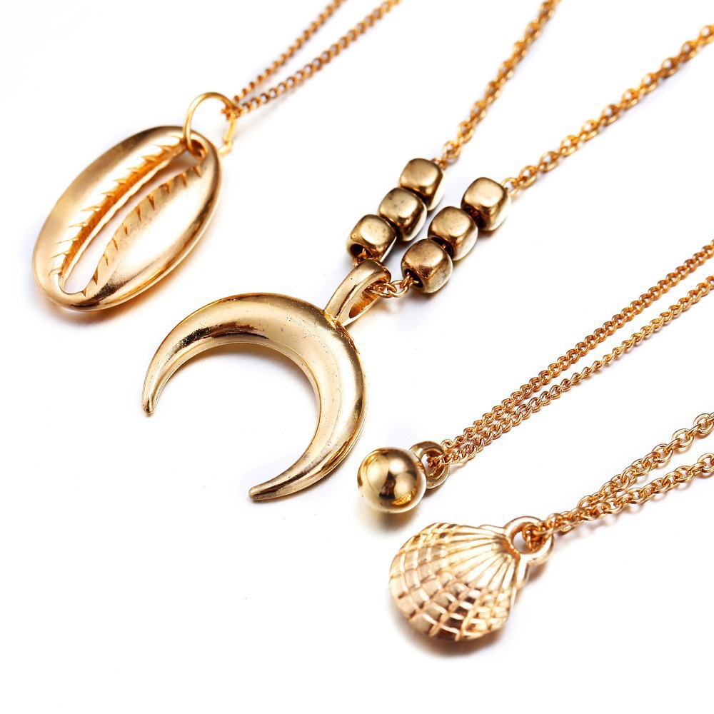 Long Shell Horn Scallop Pendant Multi-layer Necklace