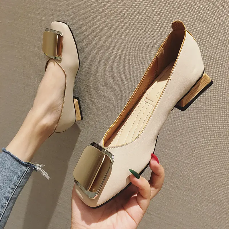 Women's Chunky Heel Shoes New Low Heel Shallow Mouth Square Toe