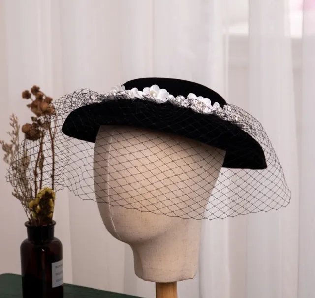 French Hepburn Vintage Gauze Bridal Top Hat Black - Shop at LoveMi