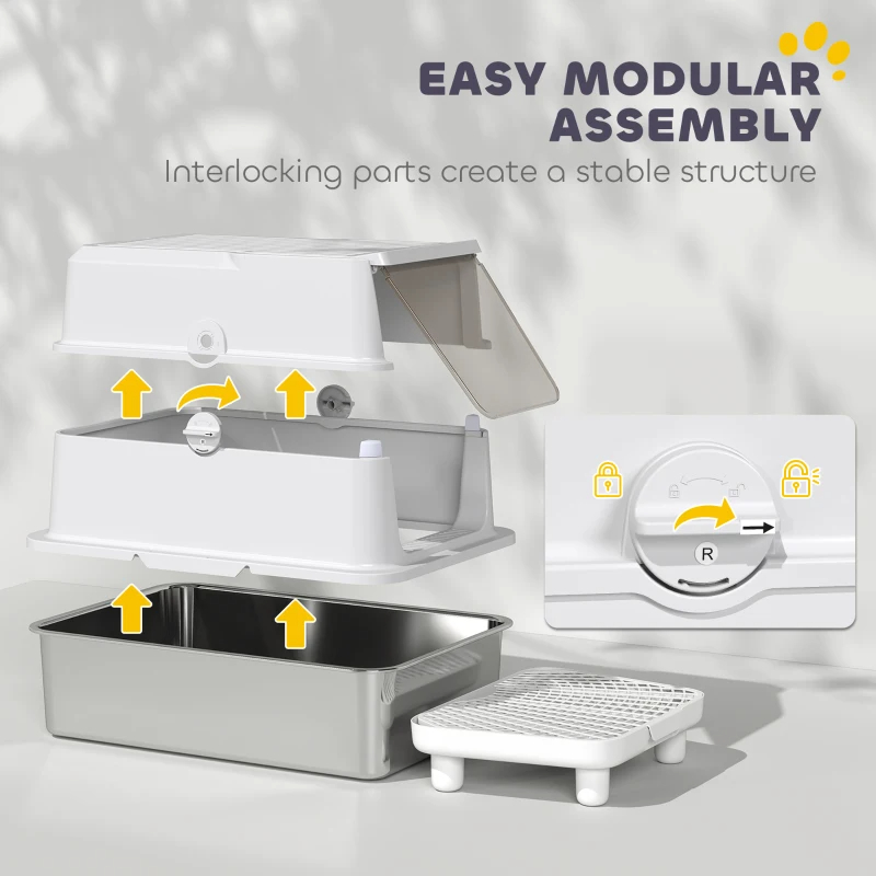 Extra Large Stainless Steel Cat Litter Box For Big Cats With Flip Cover, High-Sided Enclosure & Scoop