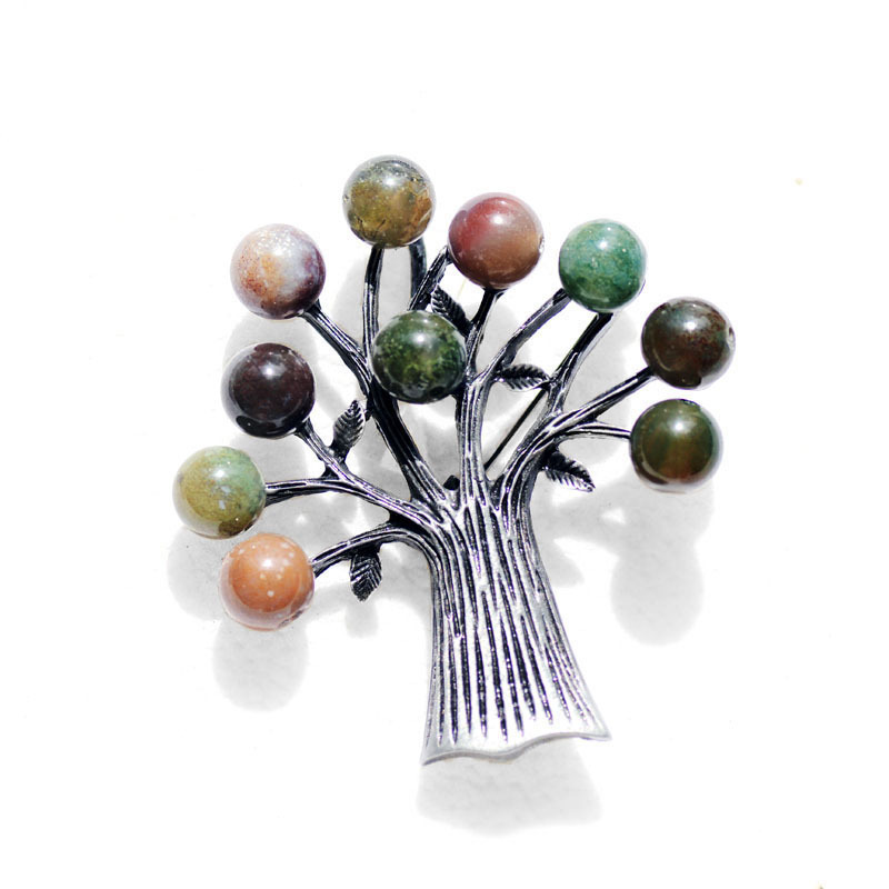 Title 6, Fashionable Natural Stone Tree Retro Alloy Brooch