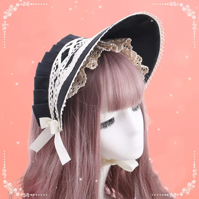 Cute And Classical Lolita Lolita Lace Bow Love Bb Hat Hand made Bnt Hair Hat Black - Shop at LoveMi