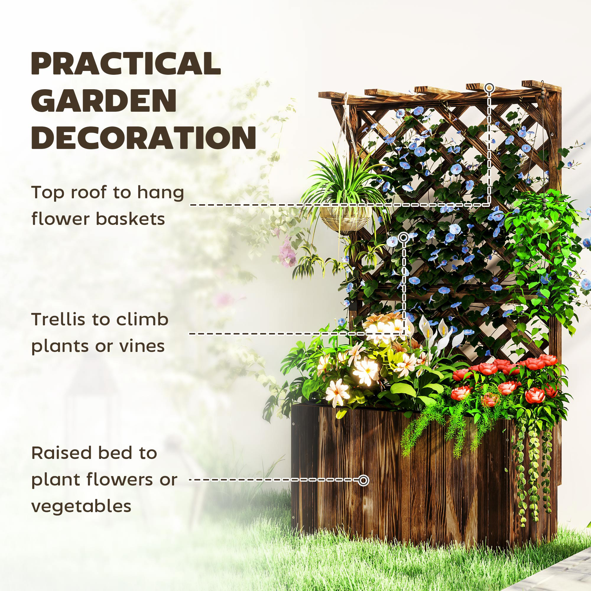 Wooden Flower Pot With Rack, Independent Elevated Garden Bed Drainage Holes — image 7