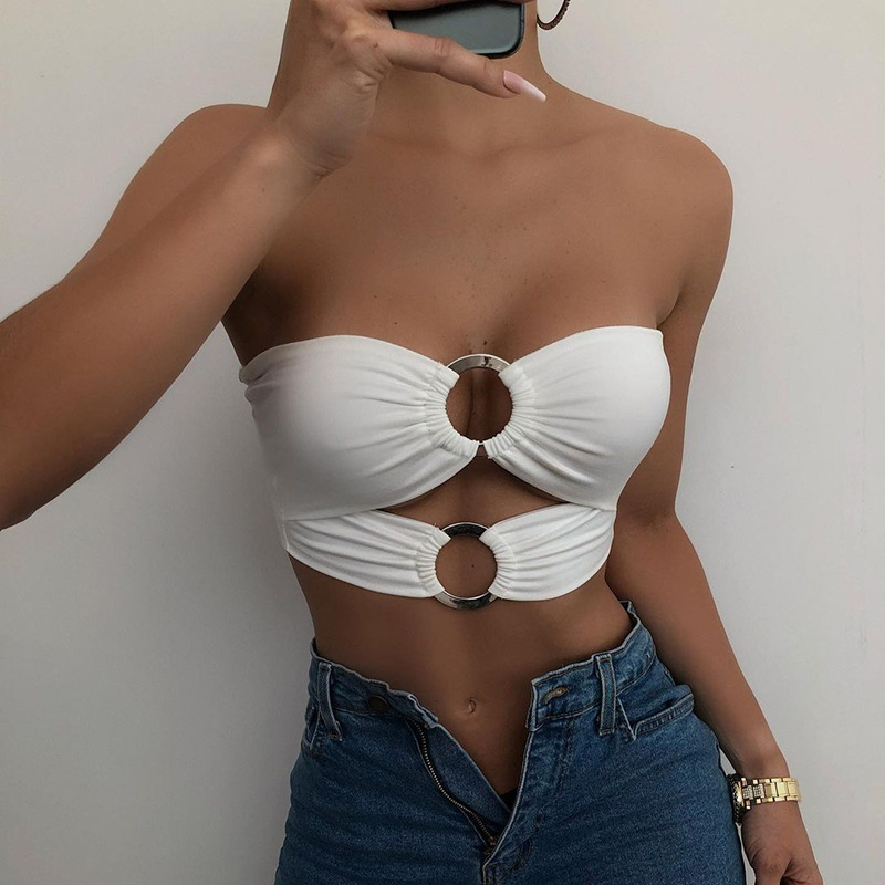 Title 6, Metal Ring Tube Top Women Wrapped Chest Solid C...