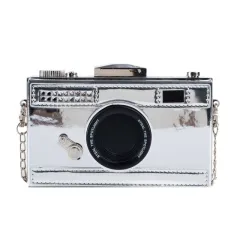 Women's Fashion Patent Leather Glossy Single Shoulder Crossbody Box Bag - Silver - View 1