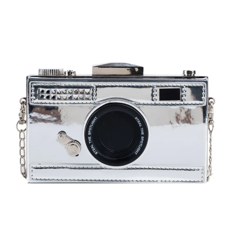 Women's Fashion Patent Leather Glossy Single Shoulder Crossbody Box Bag - Silver