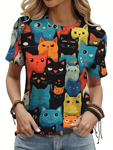 Puppy Patrick 3D Digital Printing Kitten Round Neck Tshirt