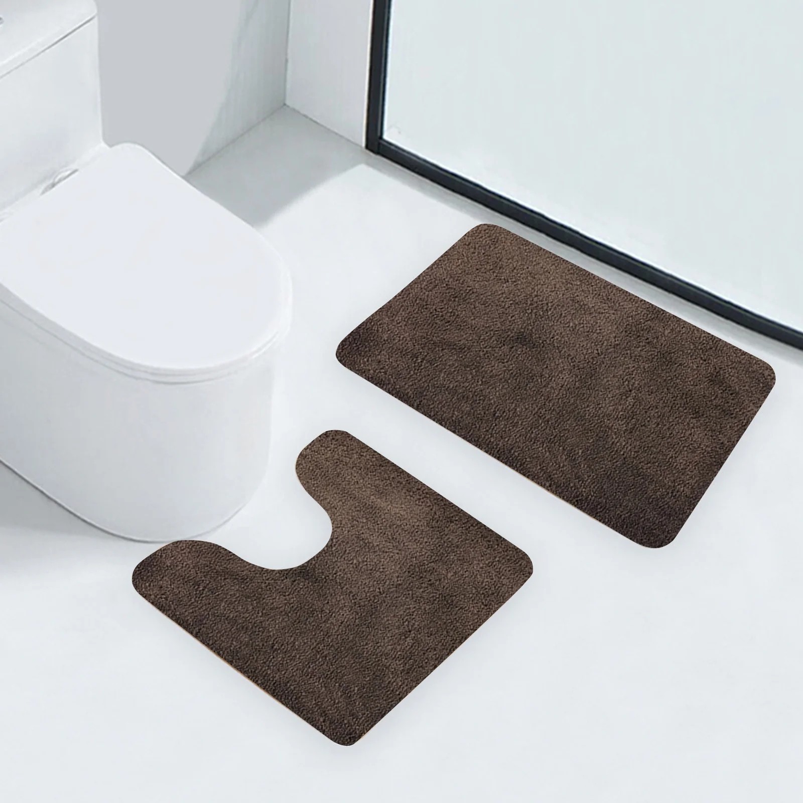 Two-piece Solid Color Bathroom Mat Set With Non-slip Backing - Ultra-absorbent Surface For Bathroom And Powder Room - Comfortable, Machine-washable Mat