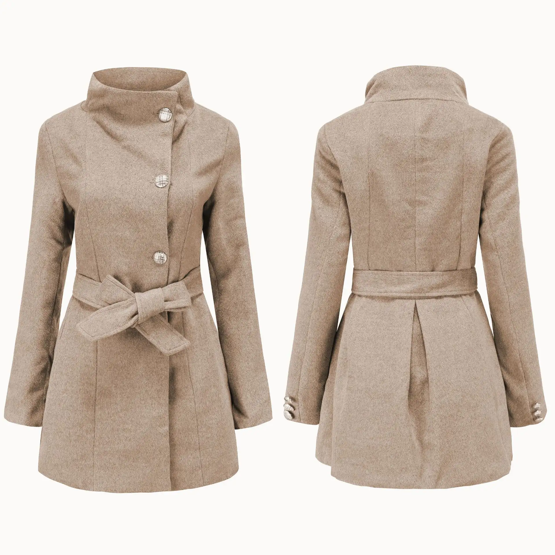 Women's Long Slim Fit Long Sleeve Woolen Coat