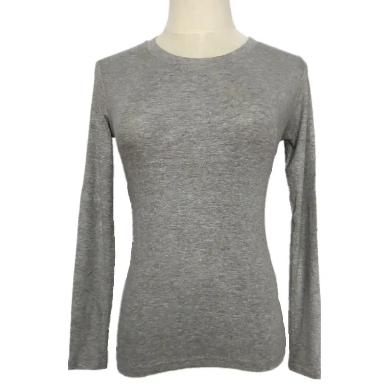 Sexy Skinny T-Shirt Stretch Comfortable Women's - Longsleeve Flower Grey