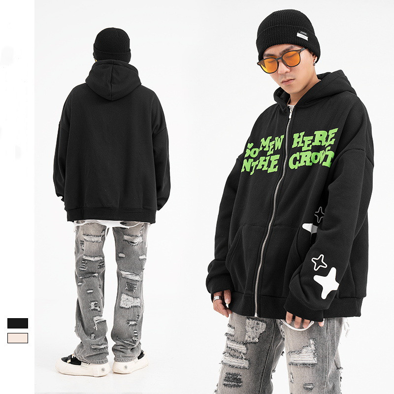 Printed Plush Hooded Sweater Coat