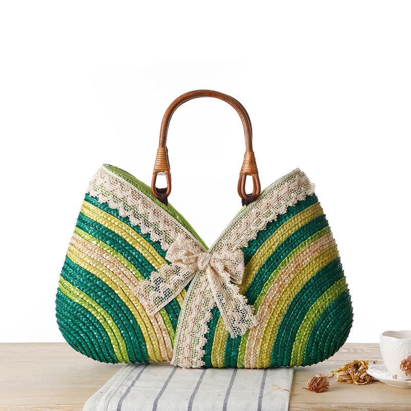 Wheat Straw Rainbow Stripes Straw Bag Rattan Bag Garden Handbag Japanese And Korean Casual Fashion