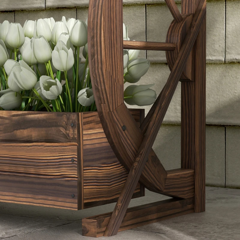 Outsunny Wooden Wagon Planter Box, 2-Tier Raised Garden Bed, For Vegetables Flowers Herbs,