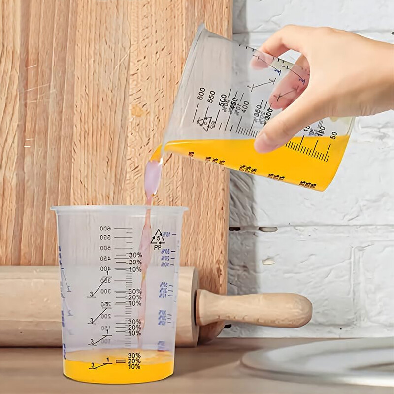 50X Clear Paint Plastic Mixing Cups 600CC Calibrated Measuring Polypropylene New