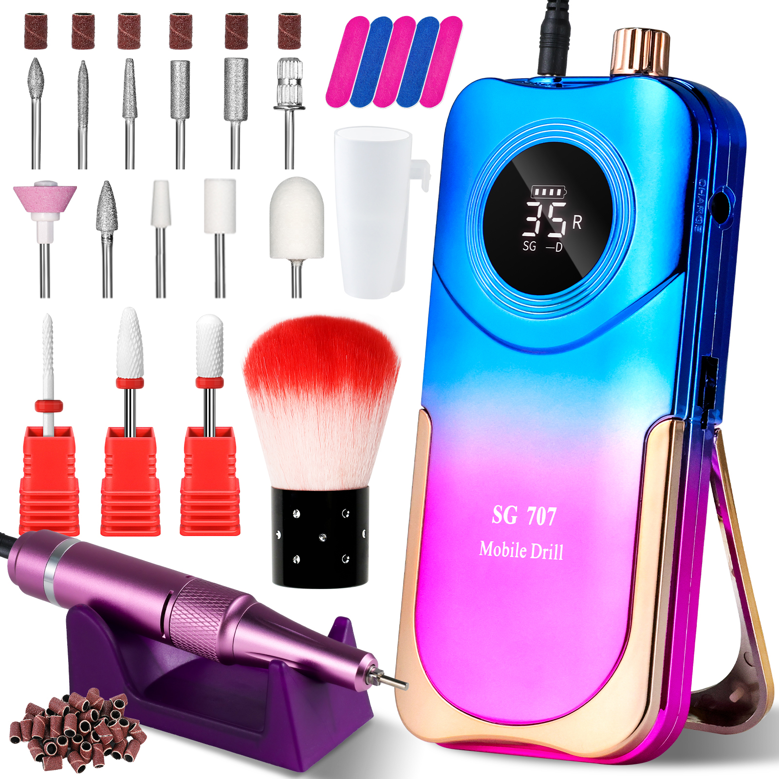 Portable Electric Nail Drill Cordless, 35000 RPM Electric Nail File With Holder,