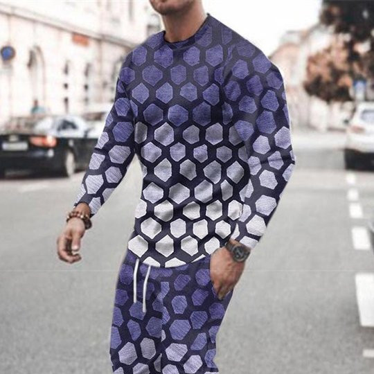 3d Digital Printing Crew Neck Sweater Sports Trousers Suit