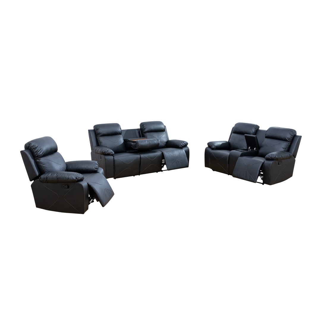 Pickup Only--Black Breathing Leather 3-Piece Couch Living Room Sofa Set