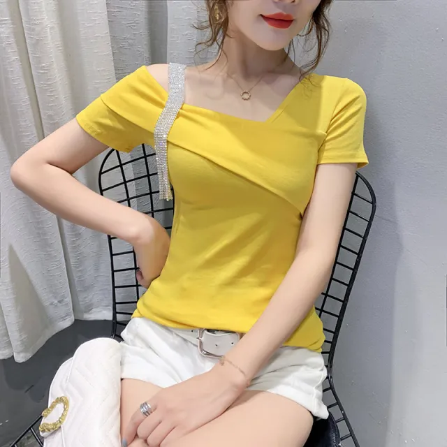 Summer Korean Slim Short Sleeve T shirt Women Yellow - Shop at LoveMi