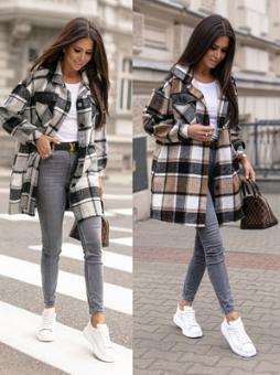 Fashion New Style Plaid Printed Casual Cardigan Shirt Women