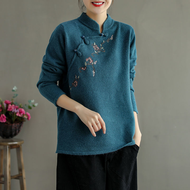 Title 5, Womens Retro Chinese Style Sweater with Stand-...