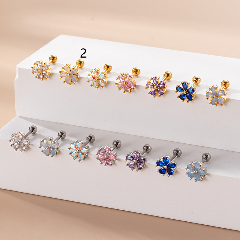 Women's Fashion Stainless Steel Pear Shaped Opal Zircon Flower Stud Earrings