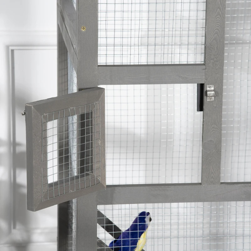 Wooden Bird Cage Outdoor Aviary House For Parrot, Parakeet, With Pull Out Tray And 2 Doors, Grey