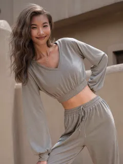 Women's Loose-fitting Sports Trousers Yoga Wear Casual Pants - Grey Blouse - View 1