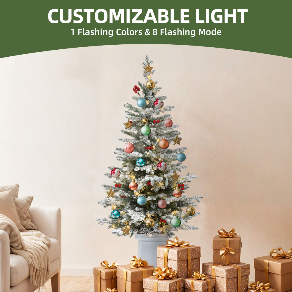 4.5ft Potted Pre-Lit Flocked Pencil Christmas Tree With 358 PE & PVC Tips & Lights, White Flocked---Unavailable Platform-Aliexpress & Temu & Shein — 1