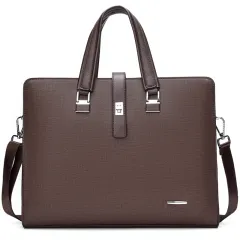 New Men's Business Briefcase One Shoulder Messenger - Brown - View 1