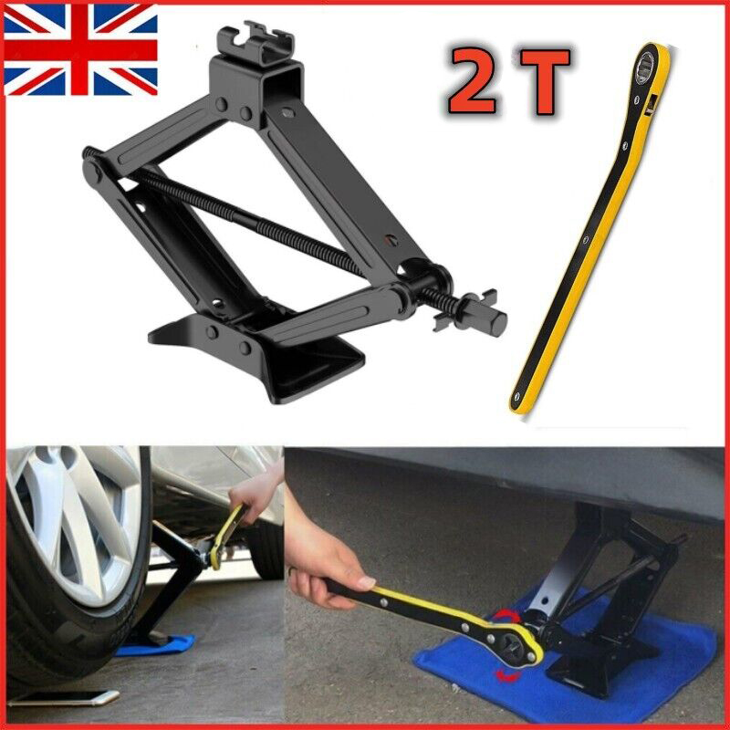 2 Ton Tonne Scissor Jack Lift Wind Up For Car Van Garage  Crank Speed Handle