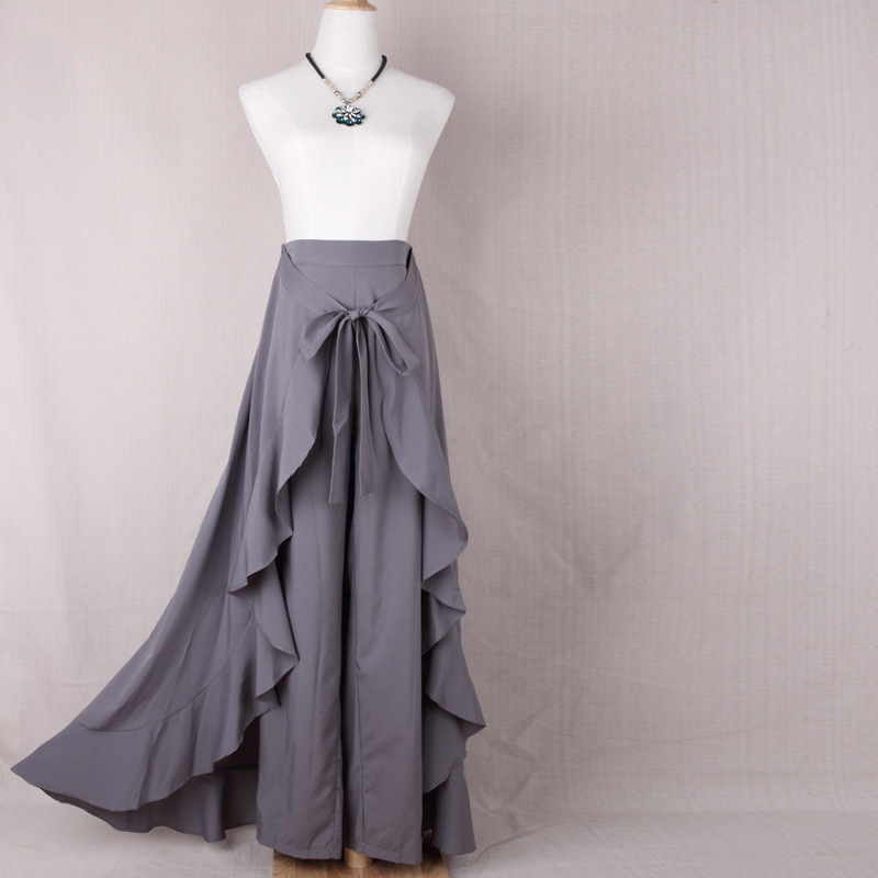 European And American Irregular Lotus Leaf Bow High Waist Long Culottes