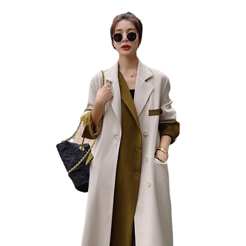 Fake Two-piece Mid-length Windbreaker Loose And Thin Temperament Jacket Women