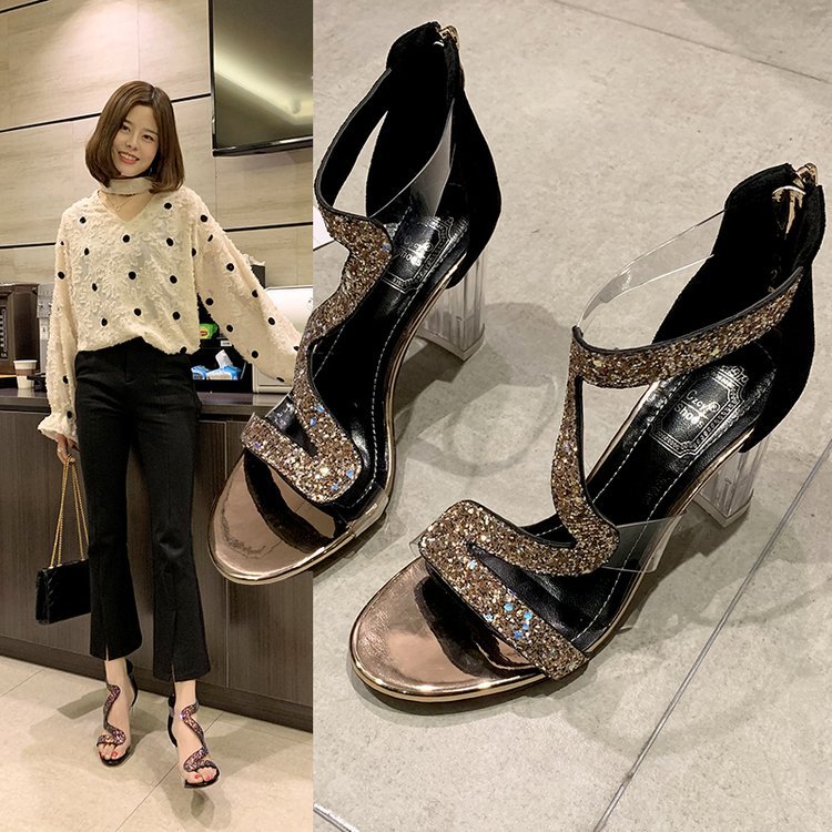 Rhinestone Sandals And Slippers With Thick And Diamond-studded Sandals And High Heels