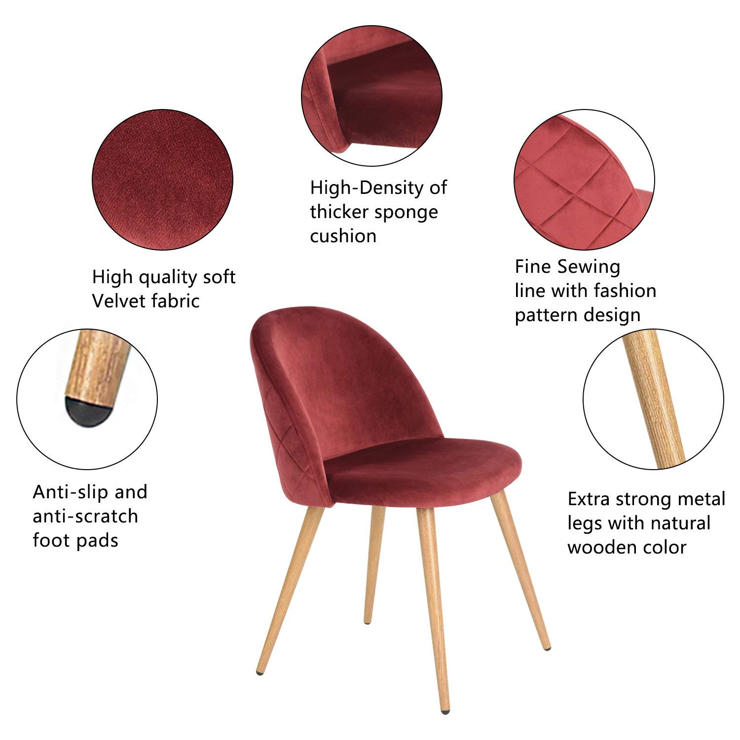 PESARO Velvet Luxury Dining Chairs Set Of 2 Modern Velvet With Wood Legs