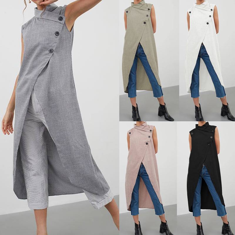 Button Sleeveless Irregular Cardigan Top Women