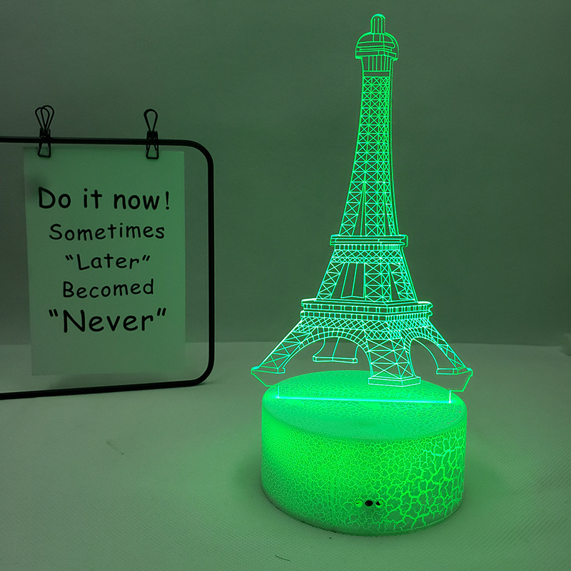 Title 1, Eiffel Toren 3D Visuele Tafel Lamp Zeven Kleure...