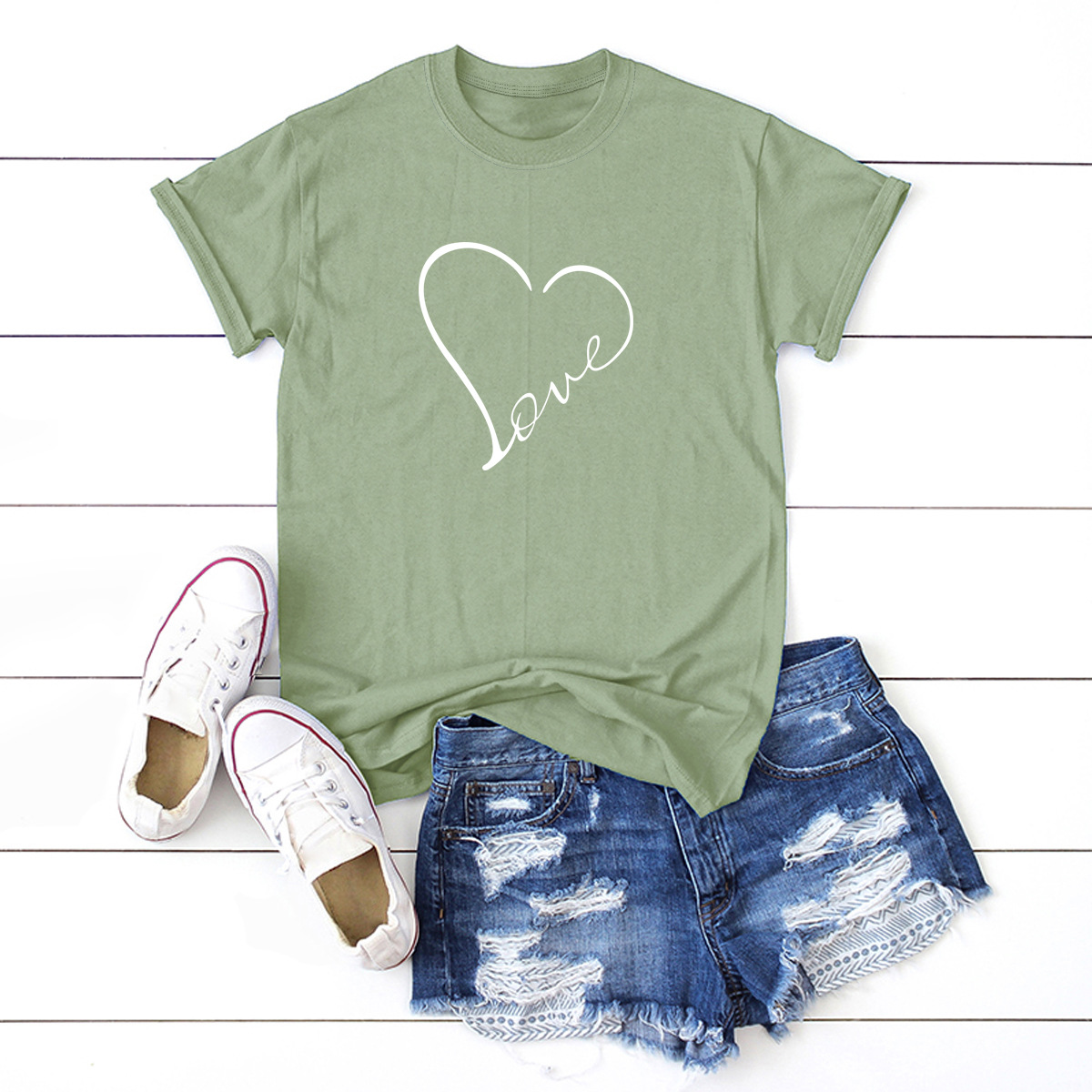 Title 2, Heart-shaped Love Print Short-sleeved T-shirt W...