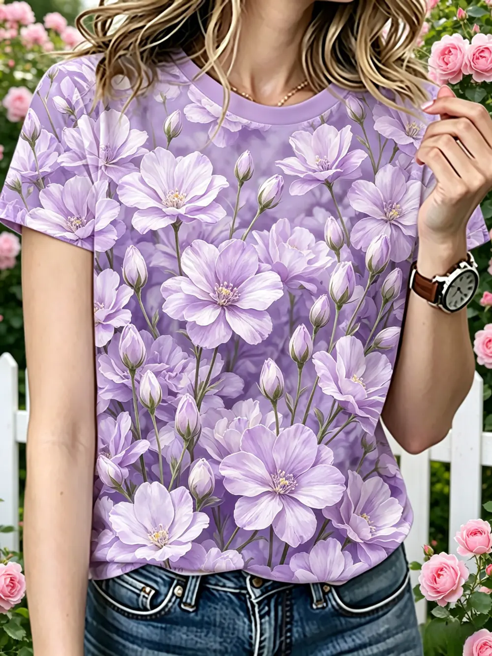 Soft Morandi Oil Painting Floral Print T Shirt