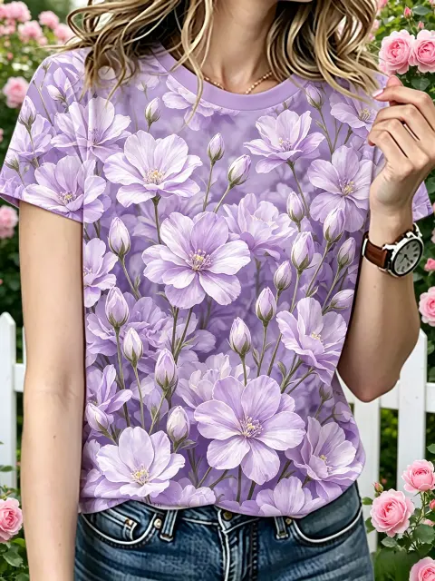 Soft Morandi Oil Painting Floral Print T Shirt