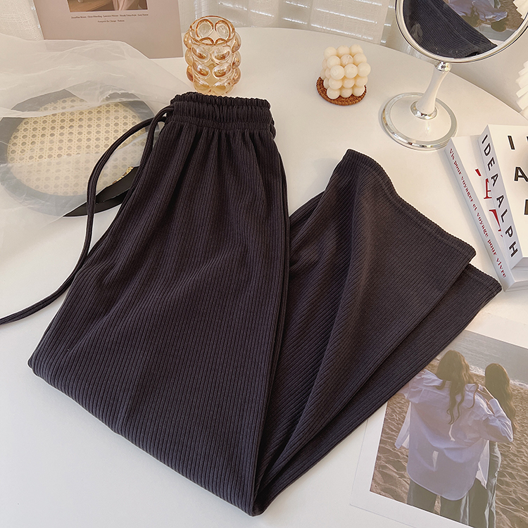 High Waist Slim Drawstring Trousers Straight Casual Pants Women's