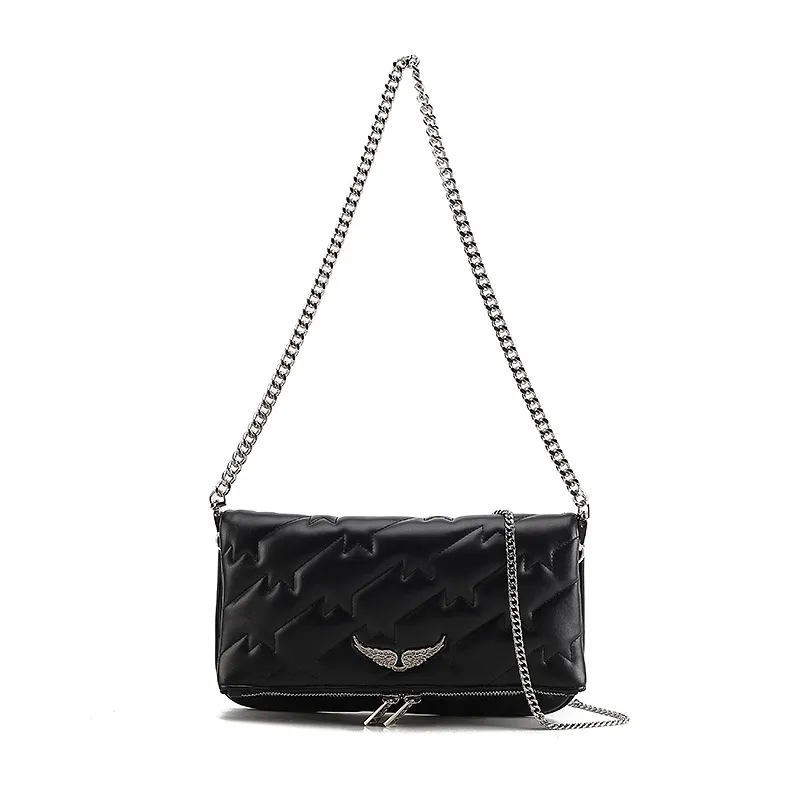 Crossbody Women Embroidered Chain Armpit Shoulder Bag - Black