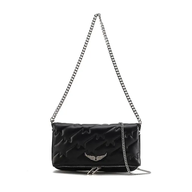 Crossbody Women Embroidered Chain Armpit Shoulder Bag Black - Shop at LoveMi