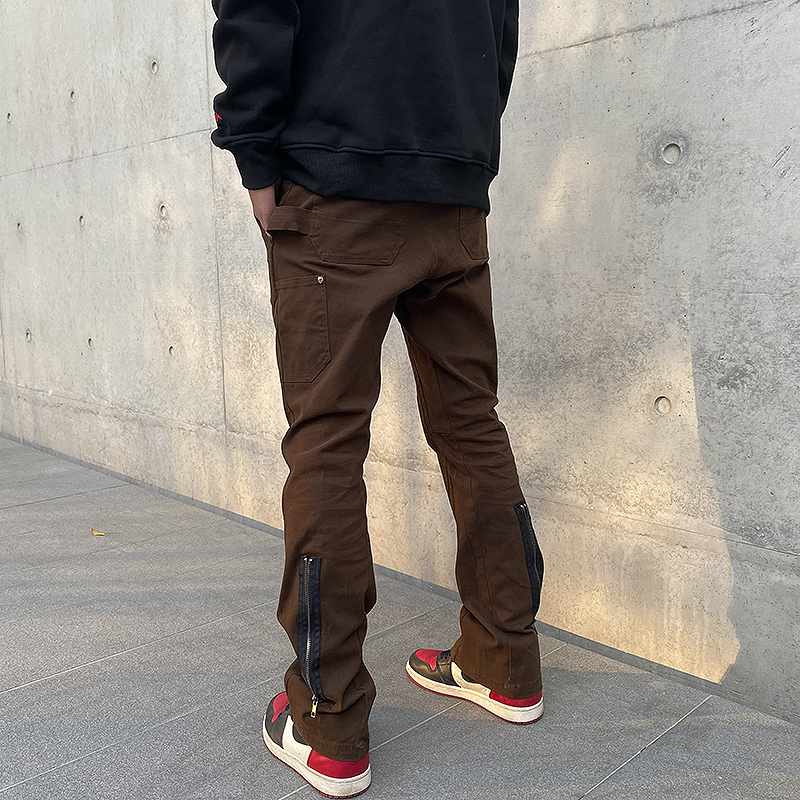 Washed And Distressed Zipper Deconstructed Fit Flared Pants