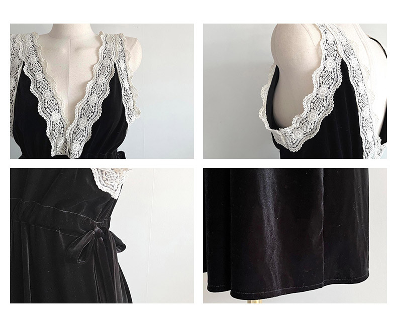 Lace-Trimmed Velvet Slip Dress, picture 2 of 6