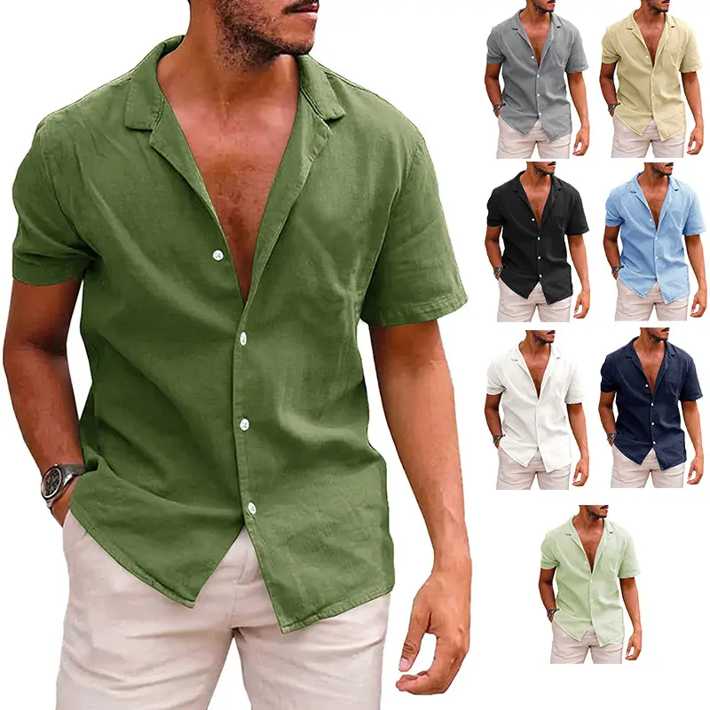 Men's Tops Casual Button Down Shirt Short Sleeve Beach