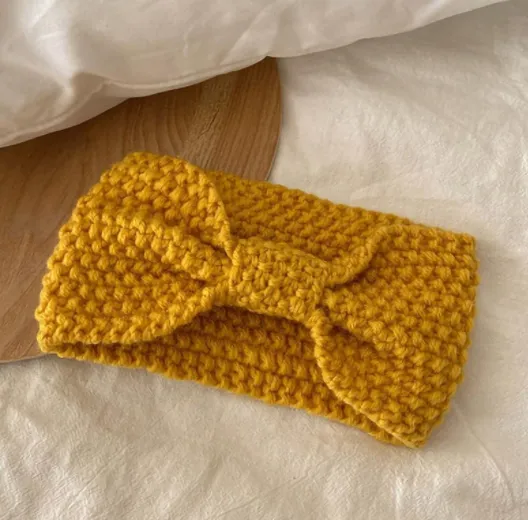 Wool Wide Brimmed Headband Hat Headwear Autumn And Winter Warm Headscarf - Knotted Yellow