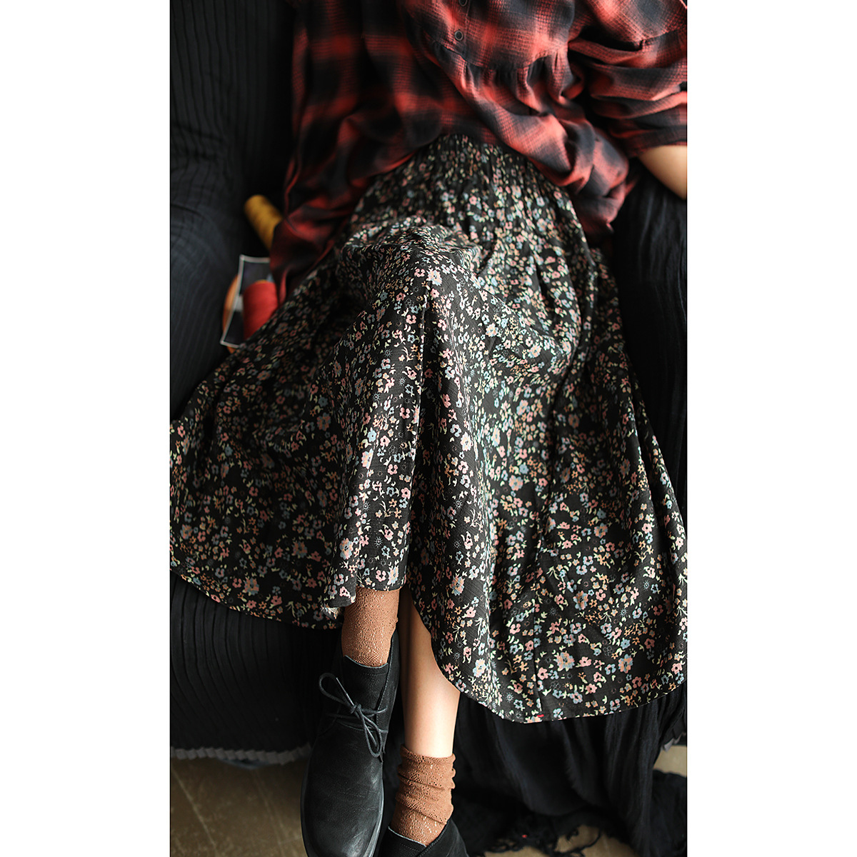 All-match Elastic Waist A-line Midi Skirt