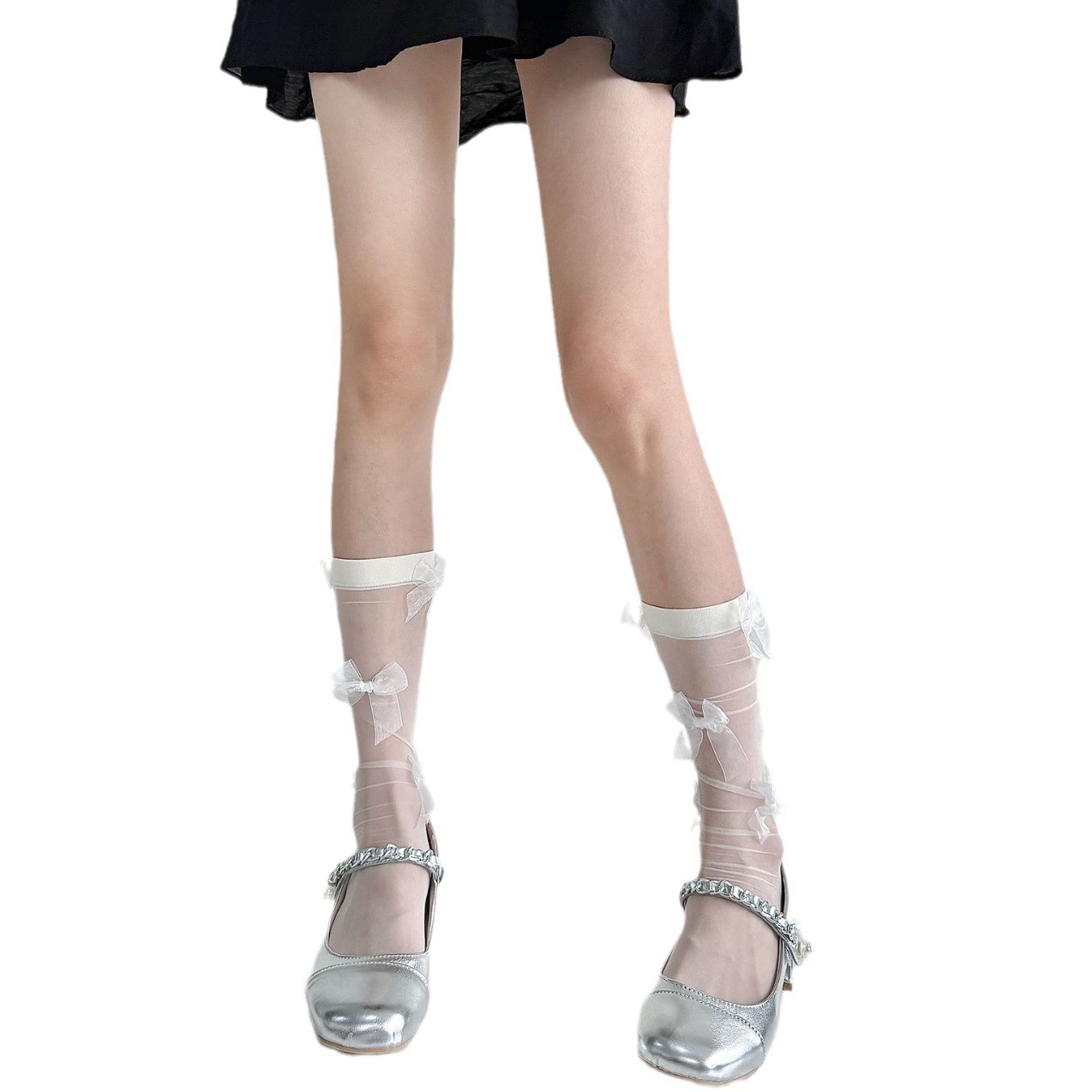 Summer New Ultra-thin Calf Socks, Mesh Yarn, Butterfly Knot, Pile Pile, Tube Socks For Women