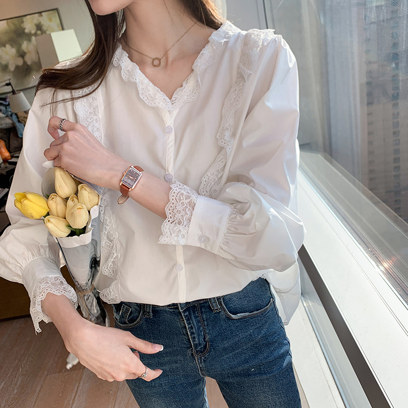 Title 5, New Lace Temperament Solid Color Chiffon Shirt ...