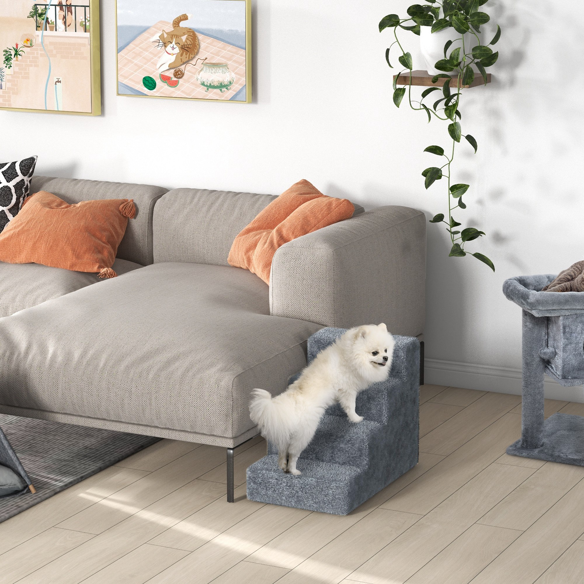 Four-Step Dog Stairs, With Washable Plush Cover, For High Bed Sofa, Small — image 10